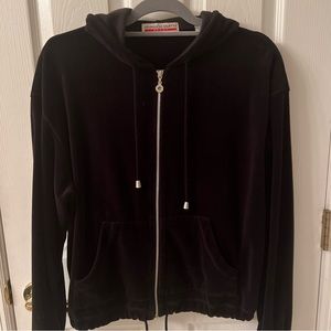 Amanda Smith SPORT Sz M Black Velour Full Zip Long Sleeves Jacket w hoodie